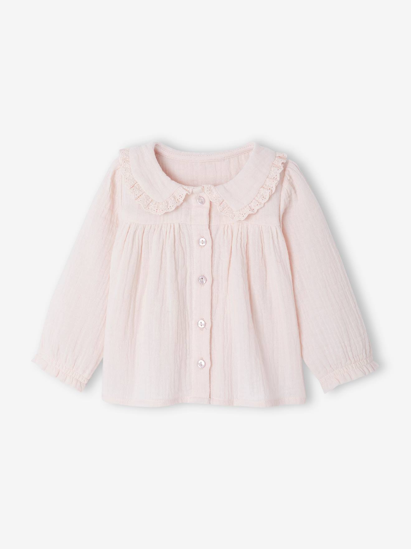 Chemise en gaze de coton bébé rose pâle