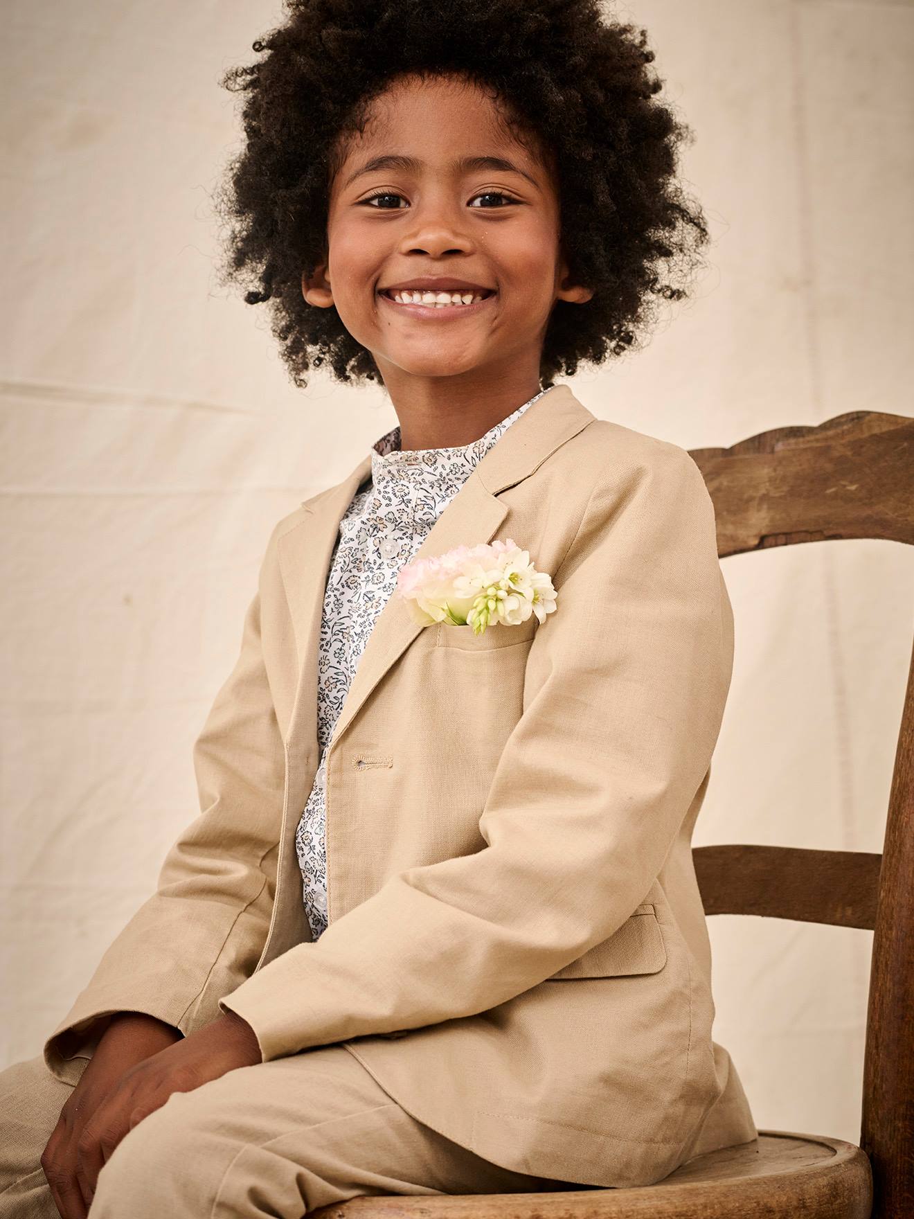 Veste garçon cérémonie en coton/lin beige
