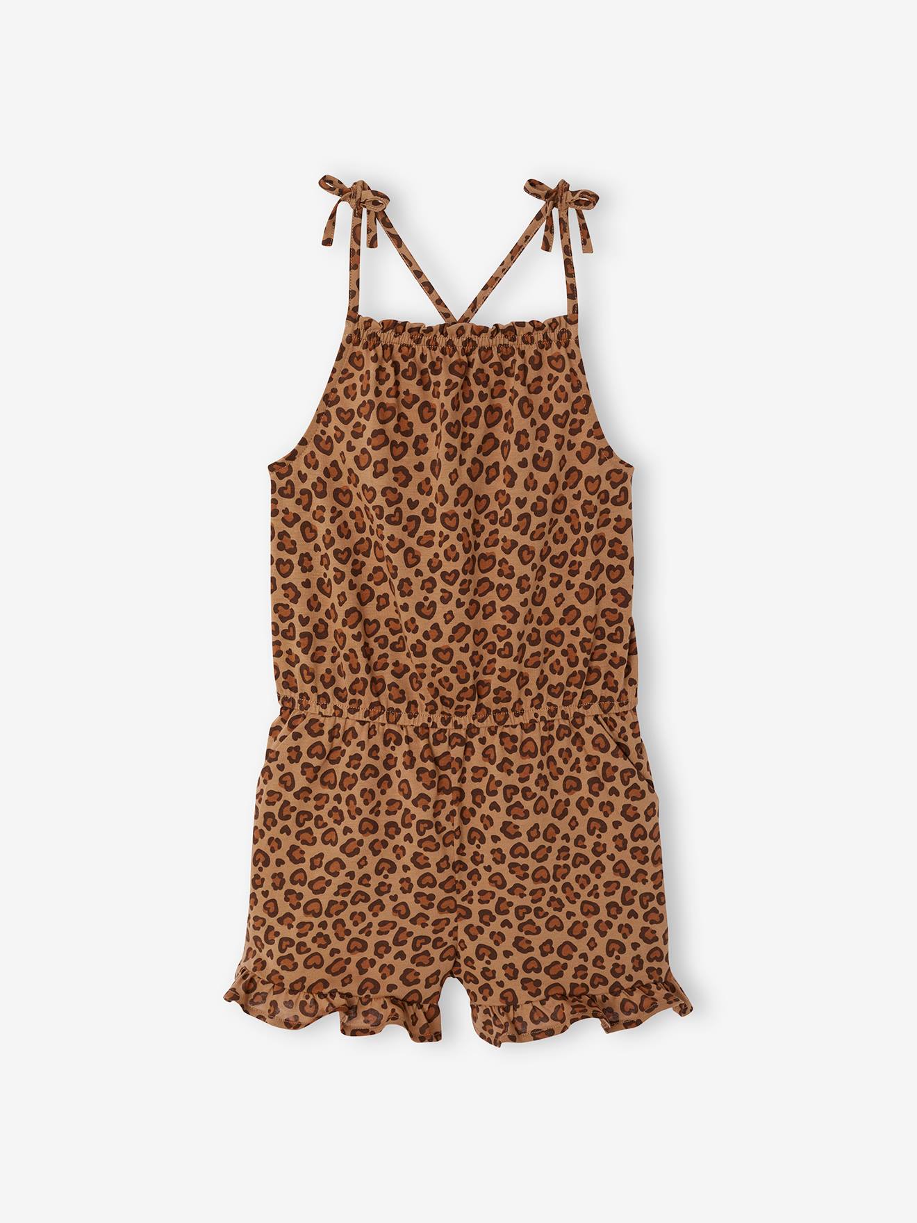 Combishort à bretelles imprimé fille beige