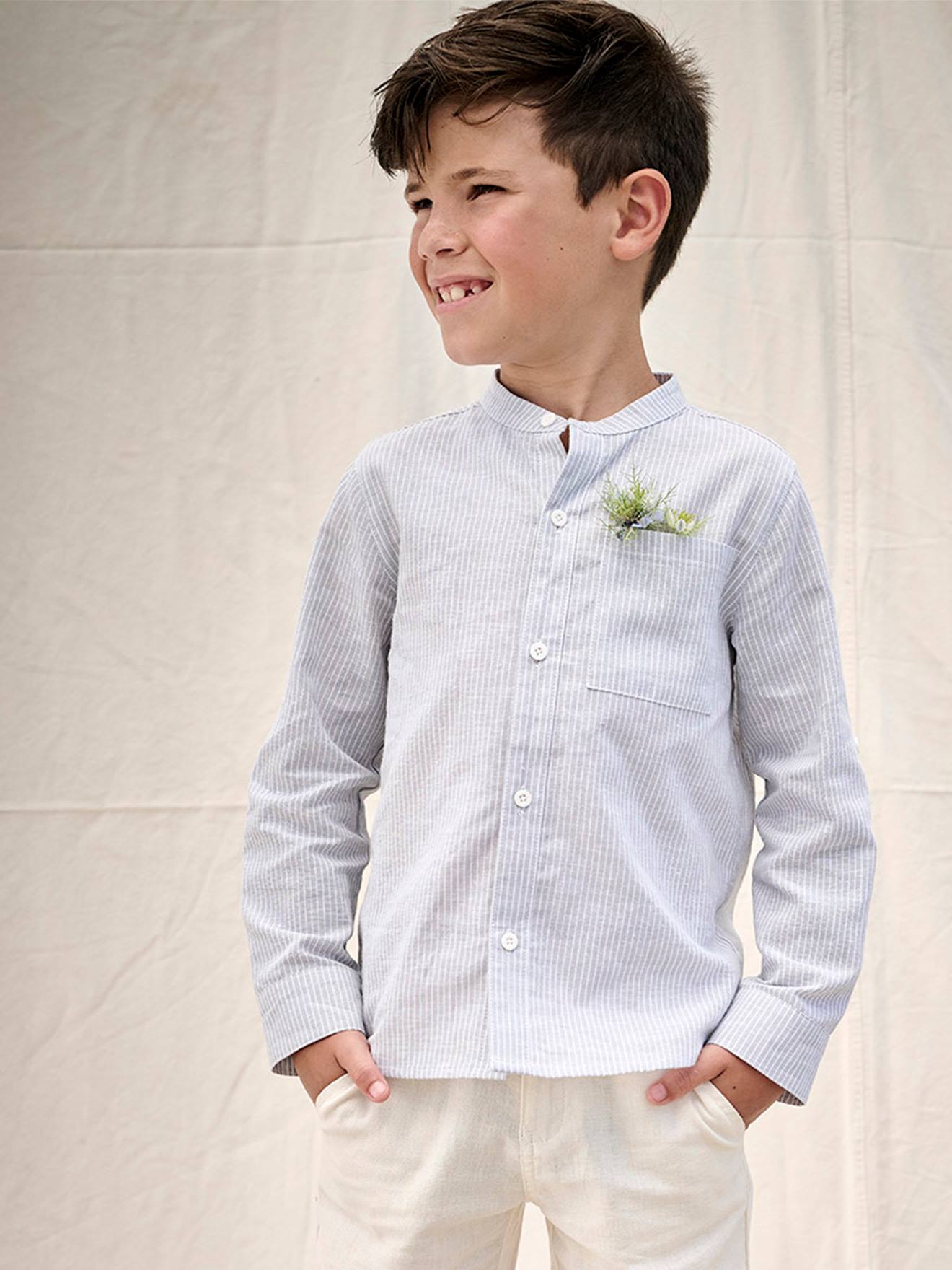 Chemise rayée col Mao garçon rayé vert