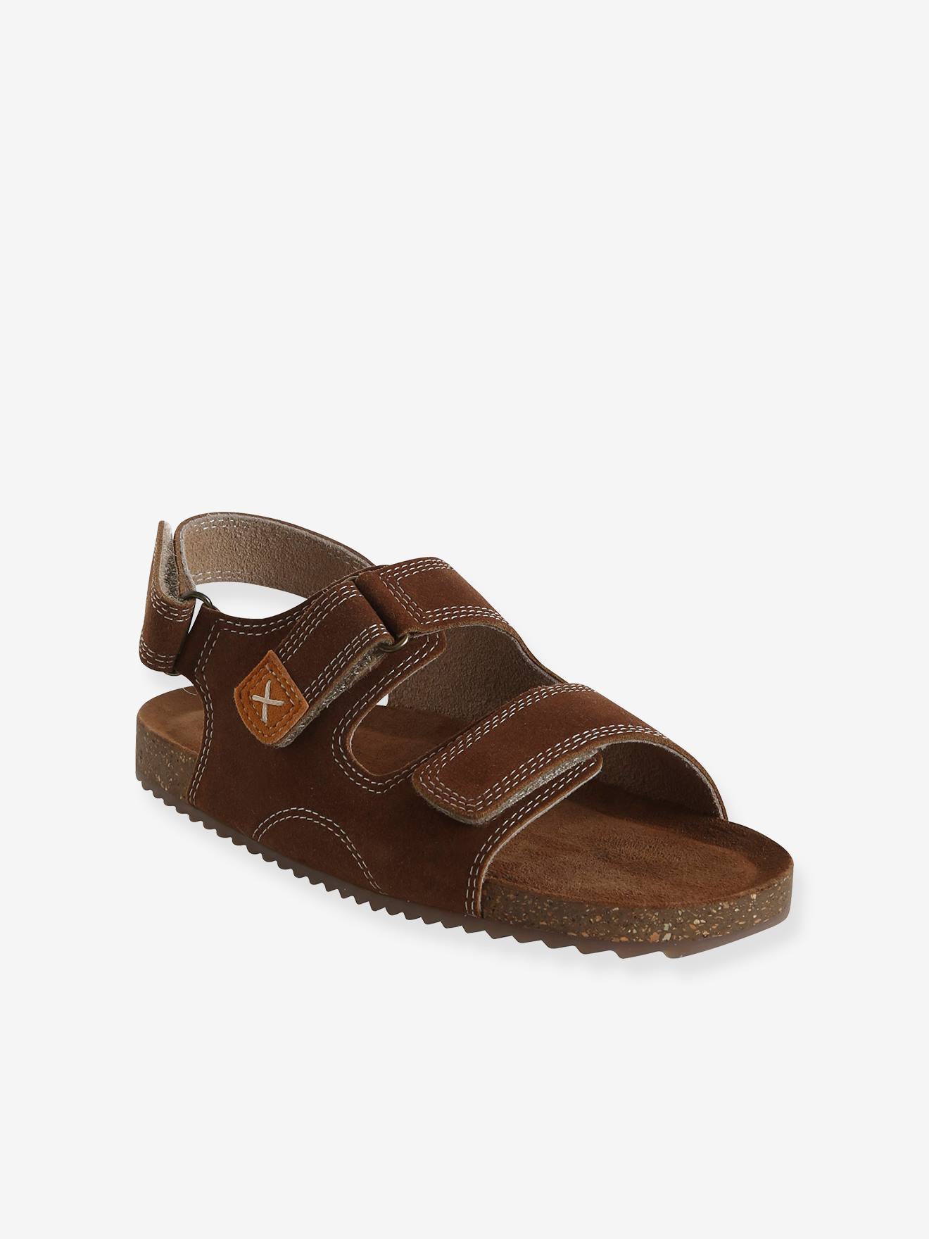 Sandales scratchées cuir enfant camel