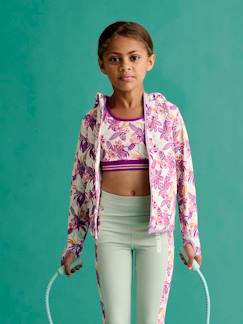 -Sweat sport zippé matière technique fille motifs fleurs