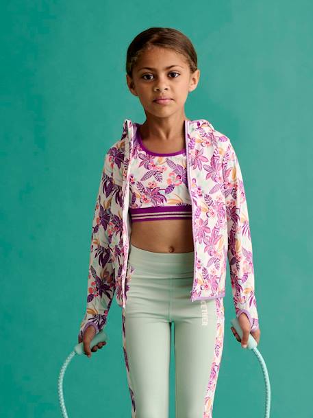 Fille-Sweat sport zippé matière technique fille motifs fleurs