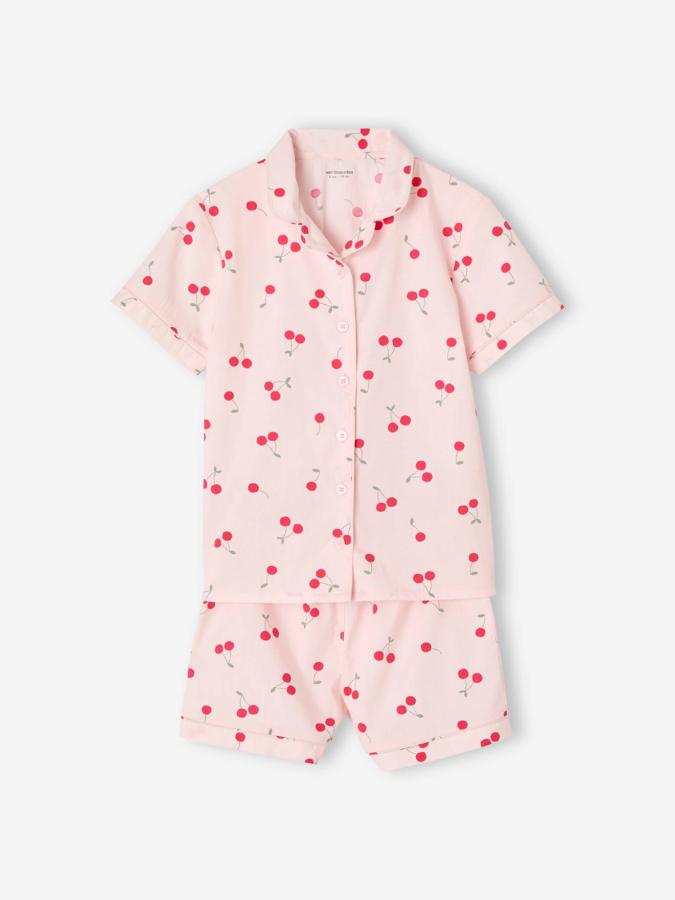 Pyjama fille en popeline Cherry rose pâle