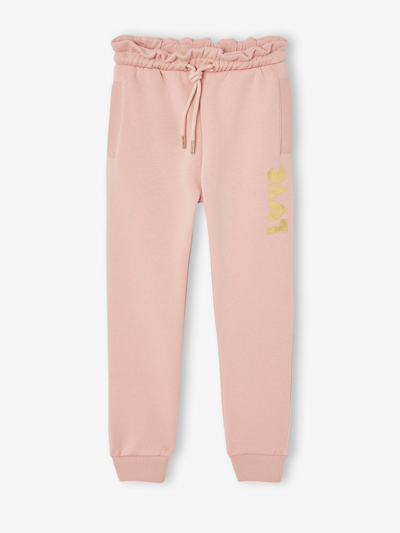 Jogging en molleton fille motif sur jambe rose
