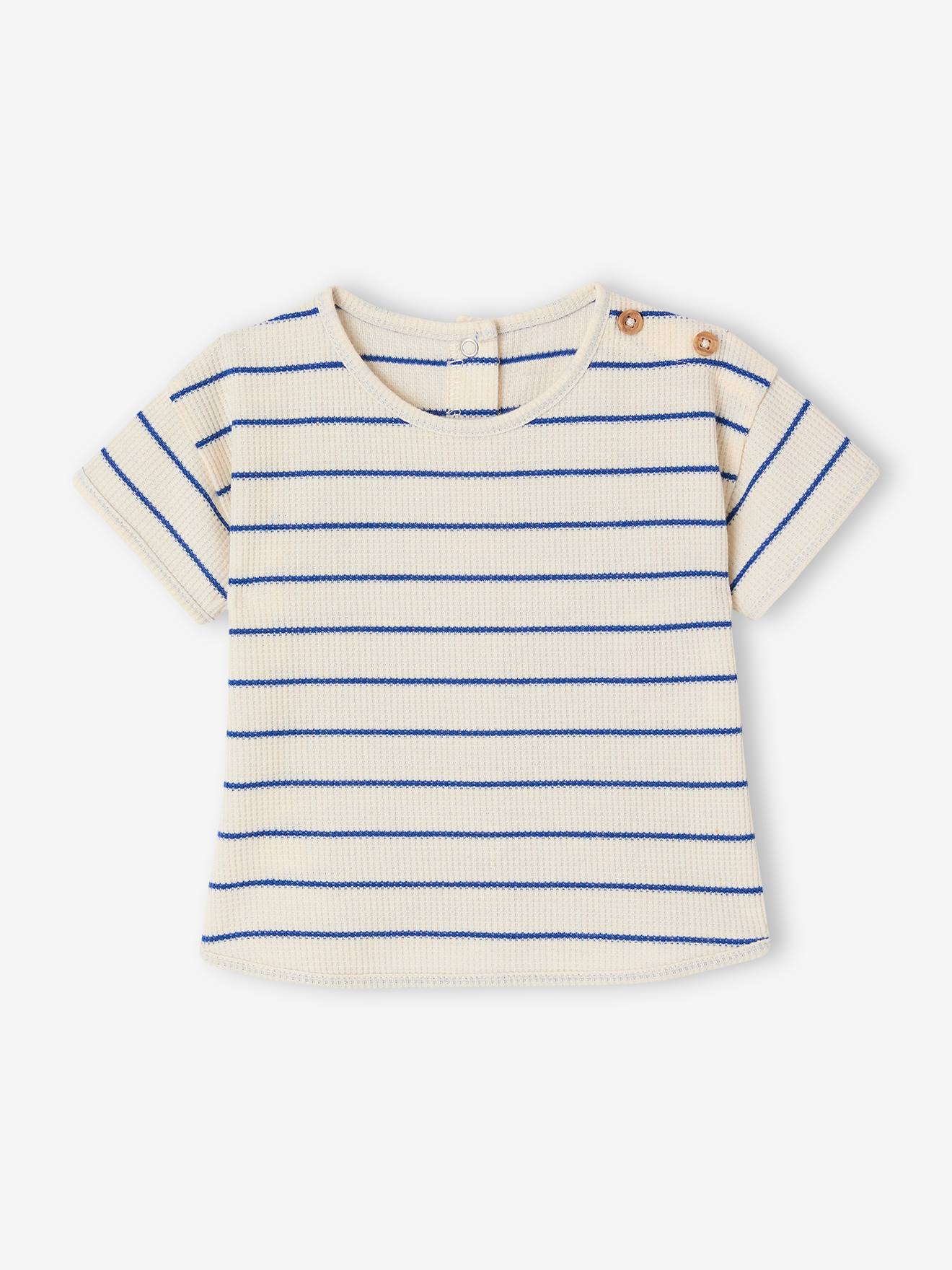 Ensemble naissance nid d'abeille tee-shirt et short écru (Vertbaudet) - Image 3