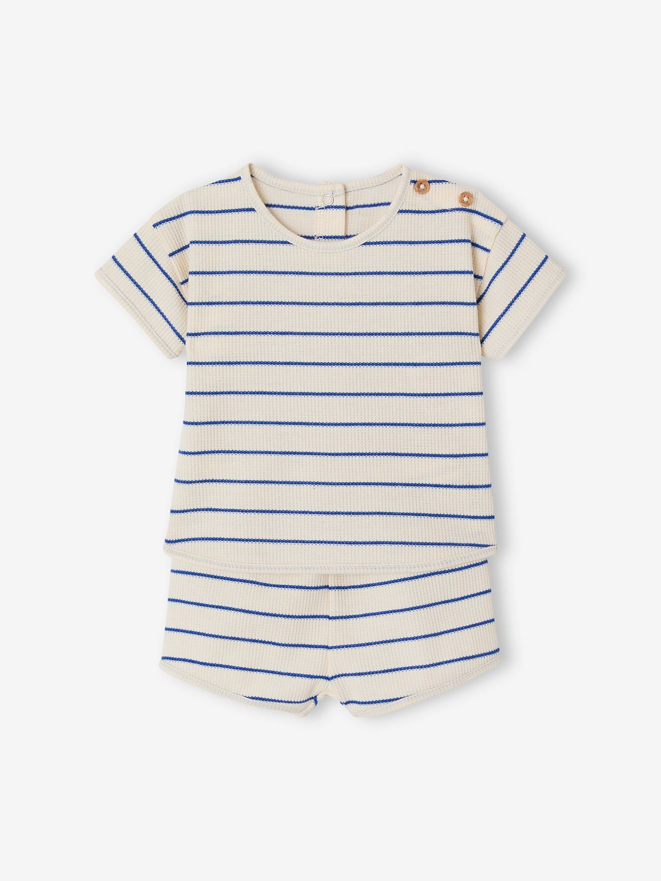 Ensemble naissance nid d'abeille tee-shirt et short écru (Vertbaudet) - Image 2