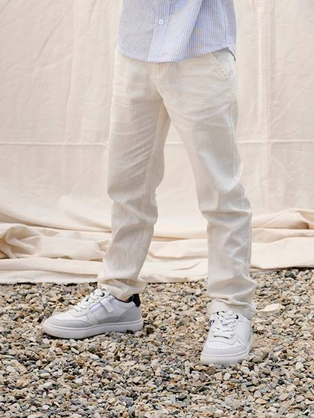 Pantalon garçon cérémonie chino en coton/lin beige+beige clair+bleu+marine foncé+vert sauge 10 - vertbaudet enfant 