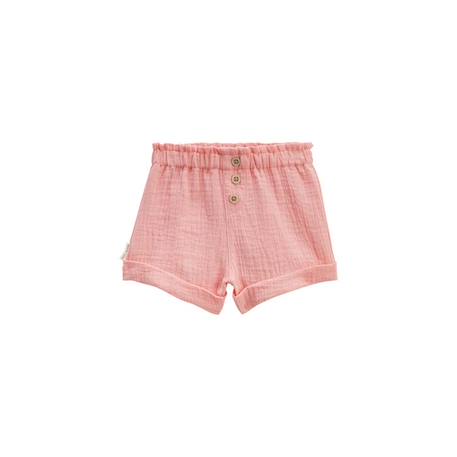 Fille-Short enfant en gaze de coton - Pivoina - Corail - Regular