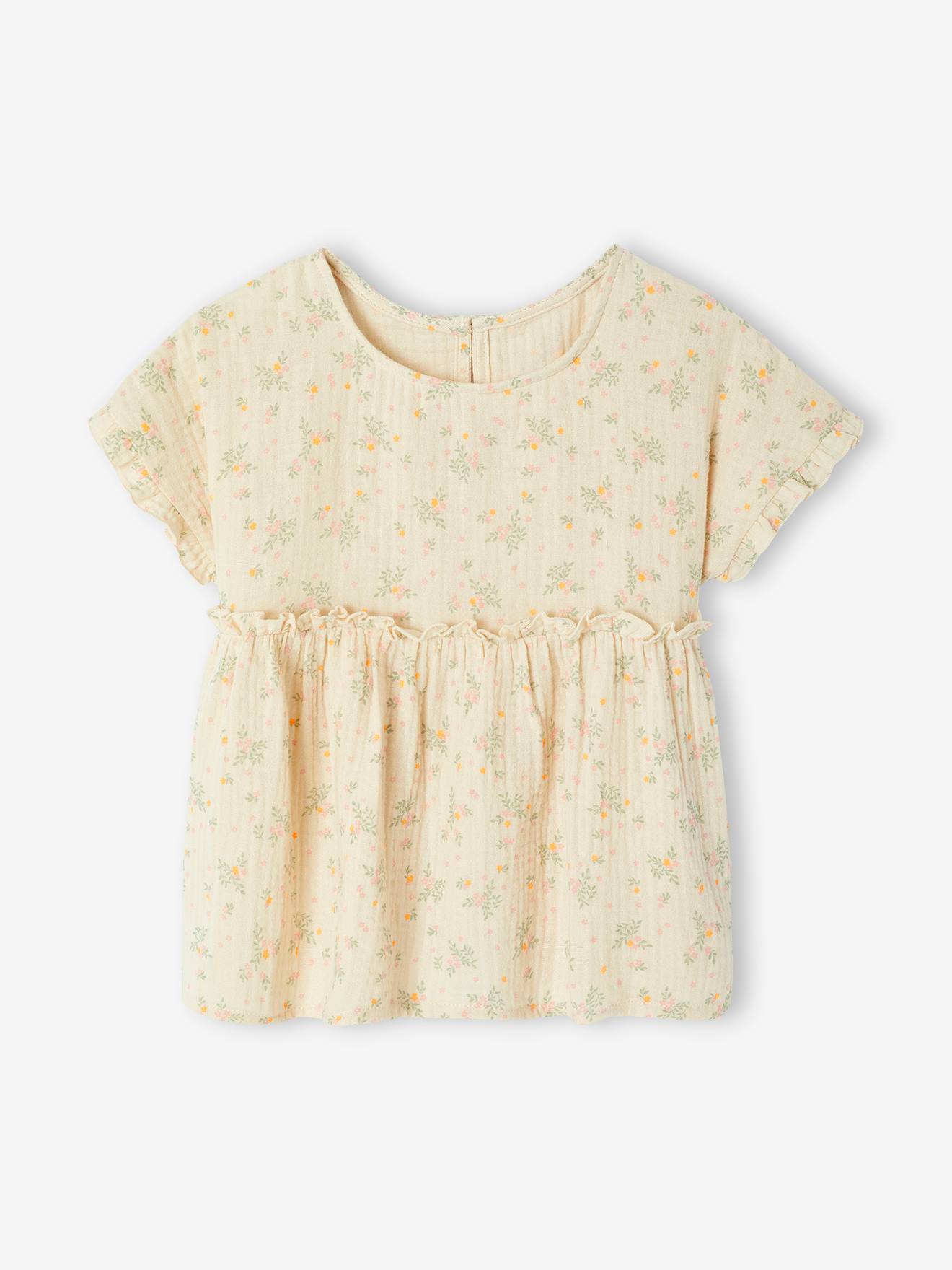 Blouse imprimée en gaze de coton fille vanille