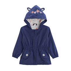 -Veste enfant - Masha - Bleu - Déperlant - Imprimé fleuri - Capuche avec oreilles