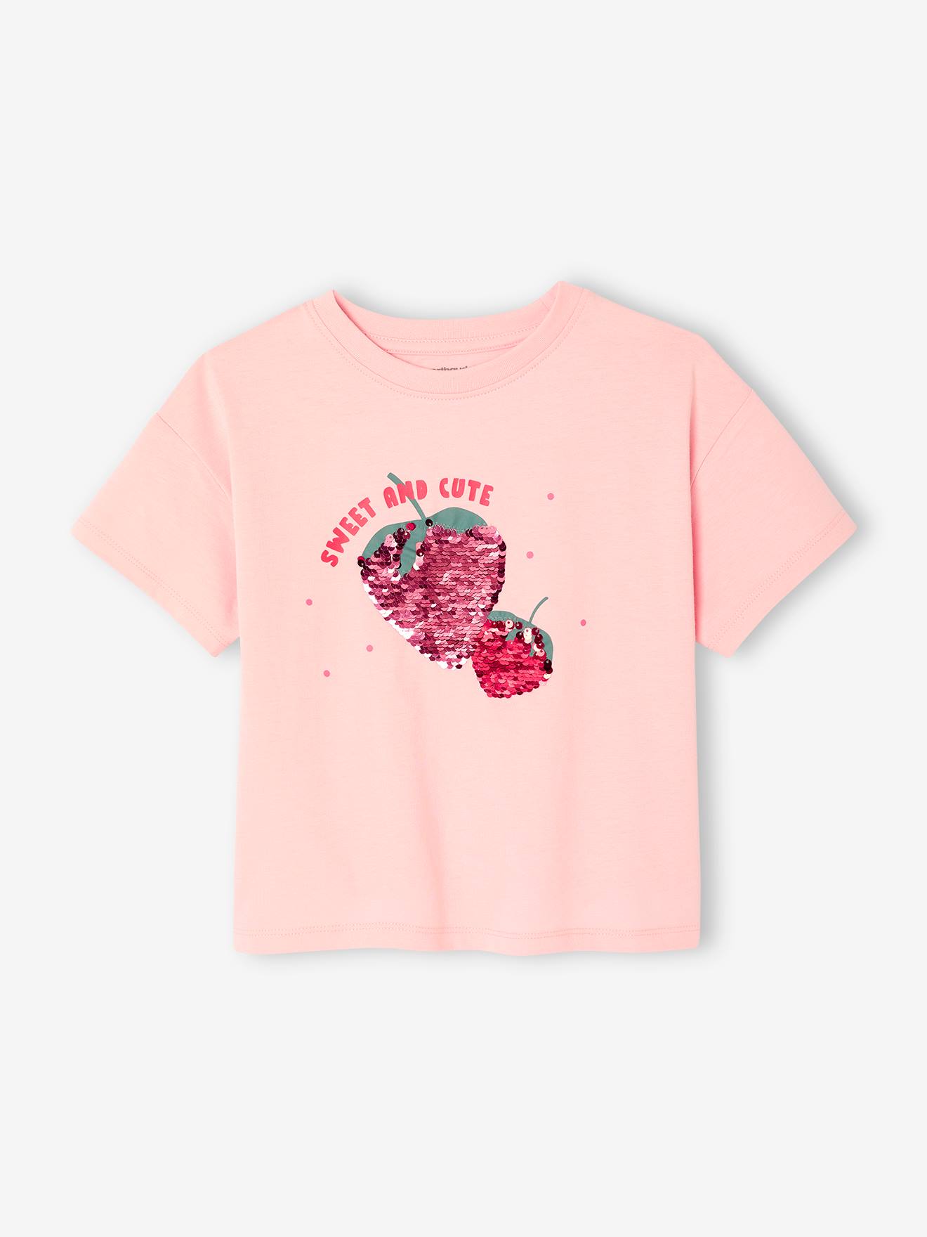 T-shirt motif en sequins fille rose bonbon