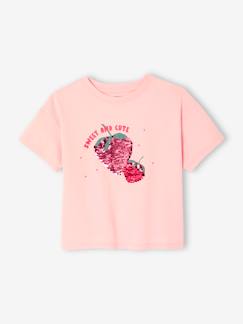 T-Shirt Fille Vertbaudet à Sequins Et Volants - 100% Coton, Vieux Rose - Taille 14 Ans