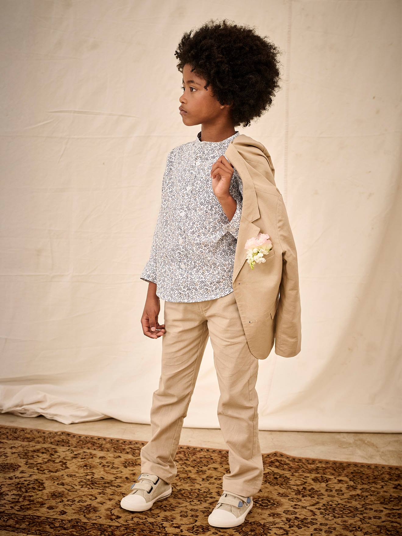 Pantalon chino garçon en coton/lin beige