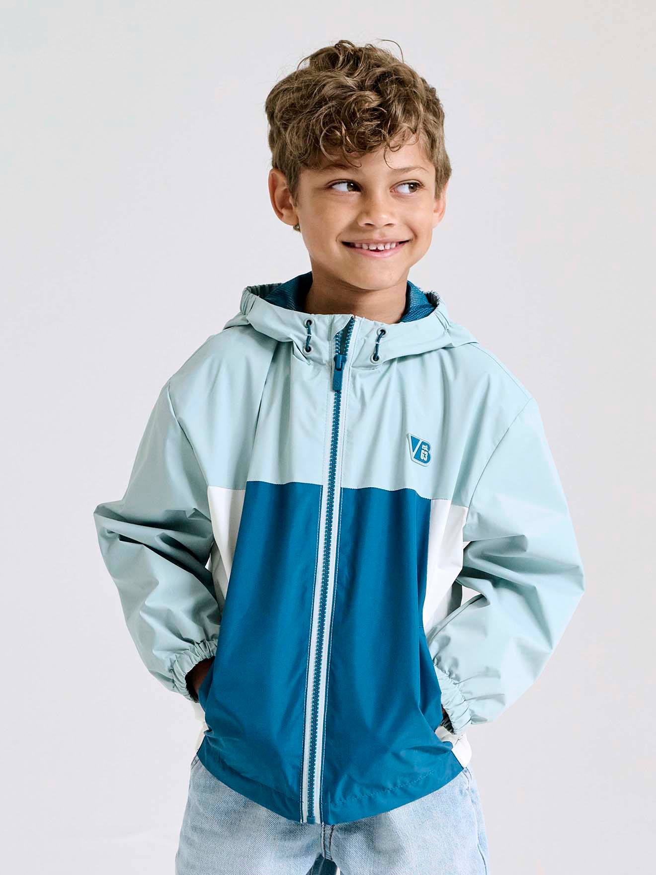 Blouson garçon coupe-vent colorblock vert d'eau