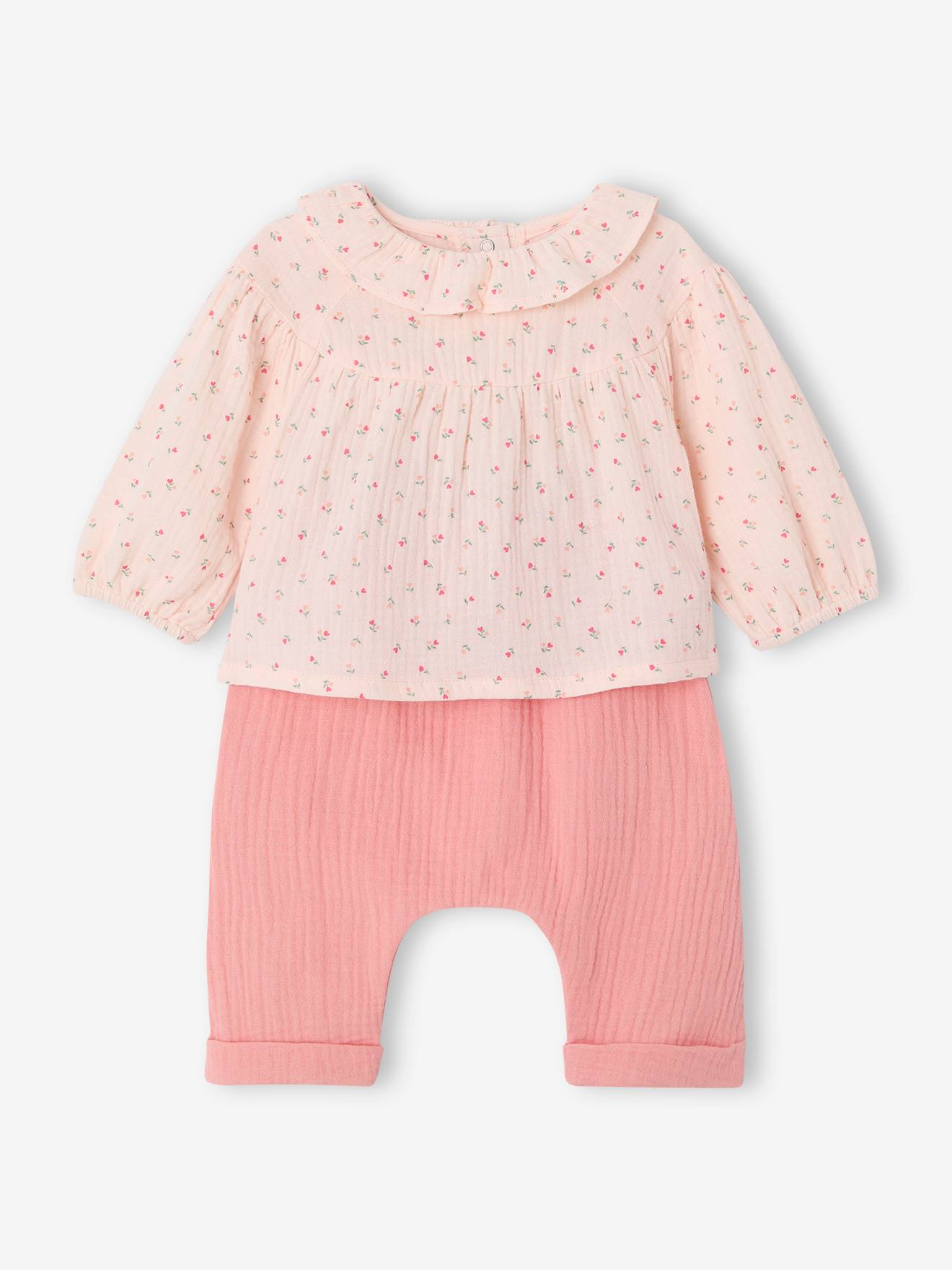 Ensemble naissance blouse et pantalon rose
