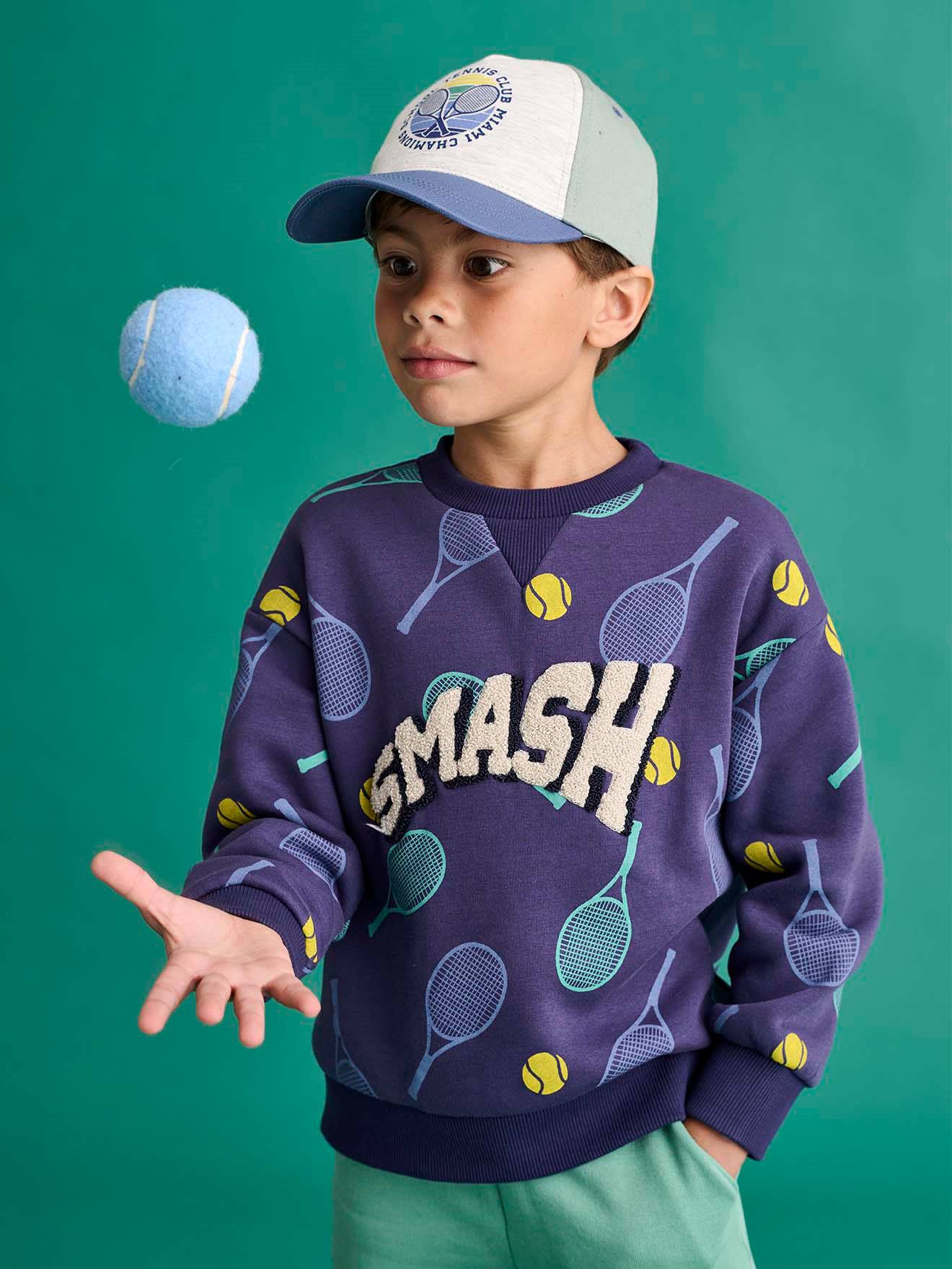 Sweat de sport imprimé tennis garçon rayé bleu