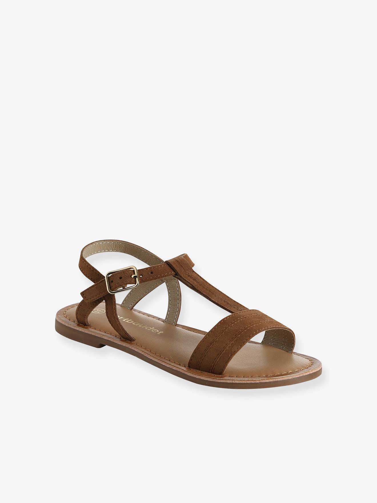 Sandales cuir fille marron