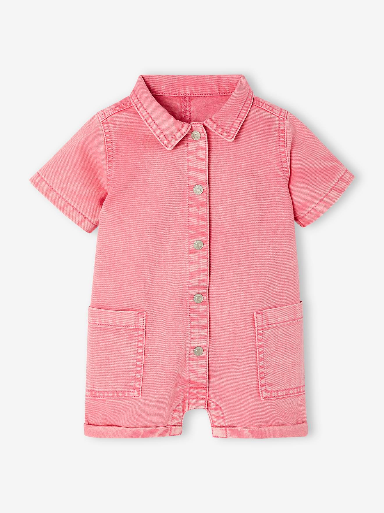 Combishort en twill bébé rose bonbon