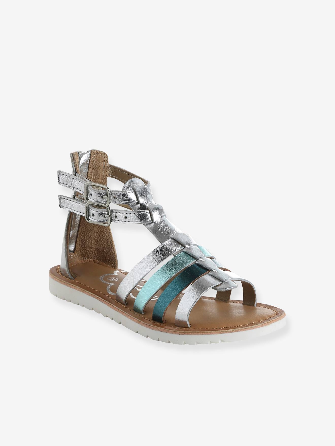 Sandales esprit spartiates cuir enfant collection maternelle argent