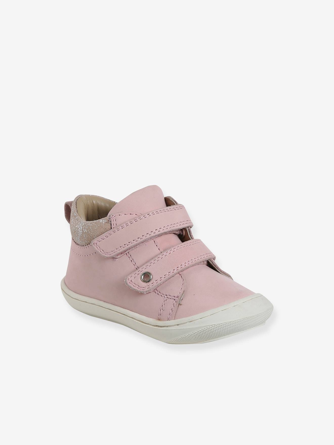 Bottillons à scratchs cuir souple bébé premiers pas rose poudré