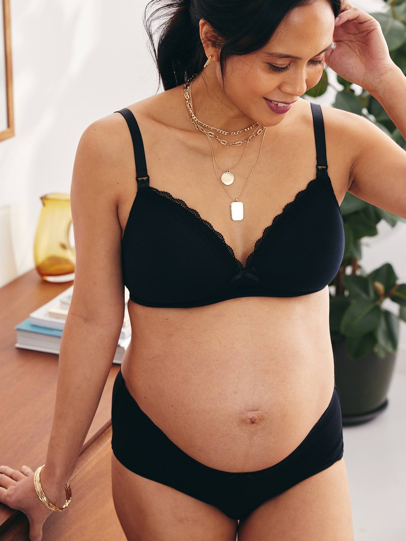 Soutien-gorge d'allaitement rembourrés sans armatures en coton bio* noir (Vertbaudet) - Image 2