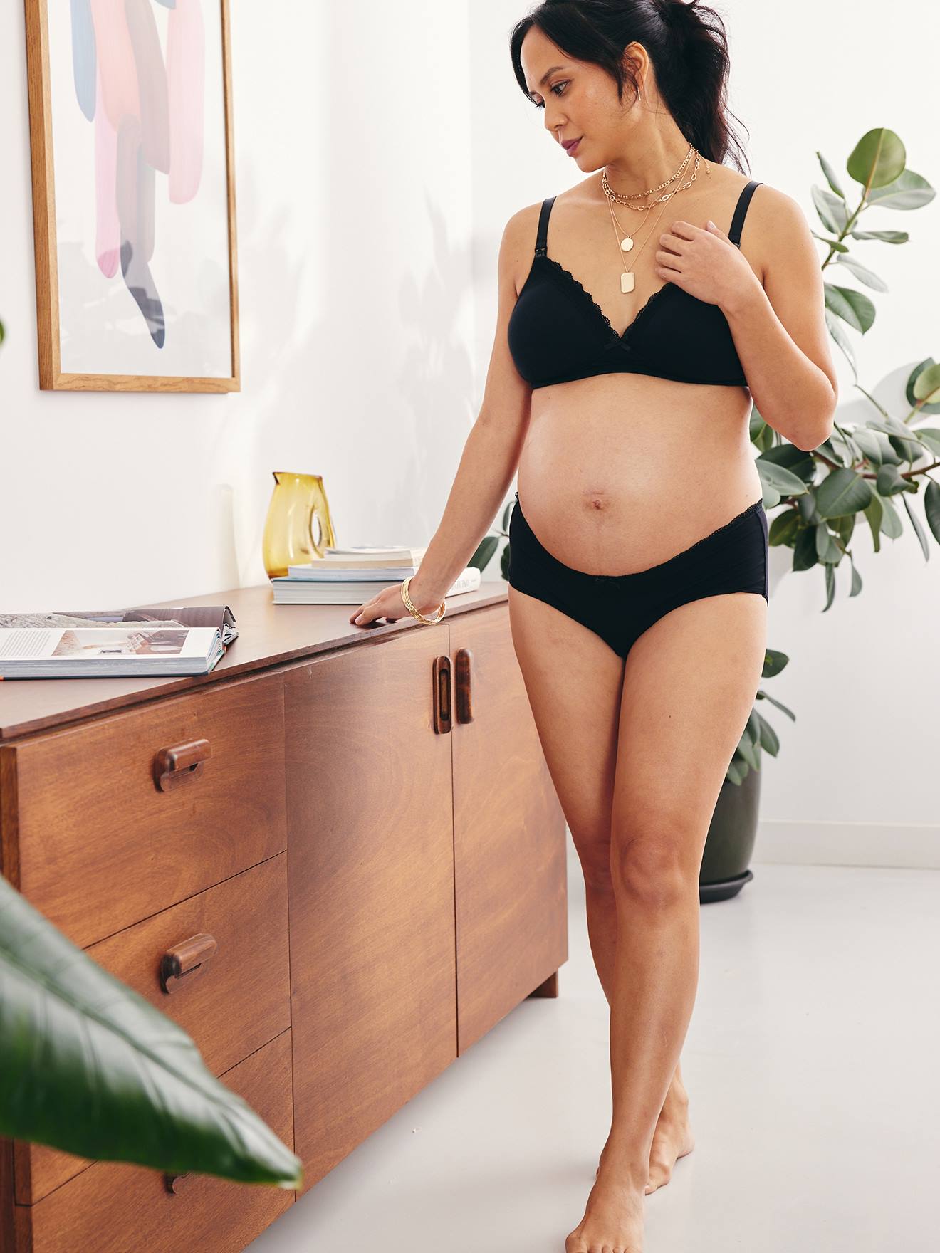 Soutien-gorge d'allaitement rembourrés sans armatures en coton bio* noir