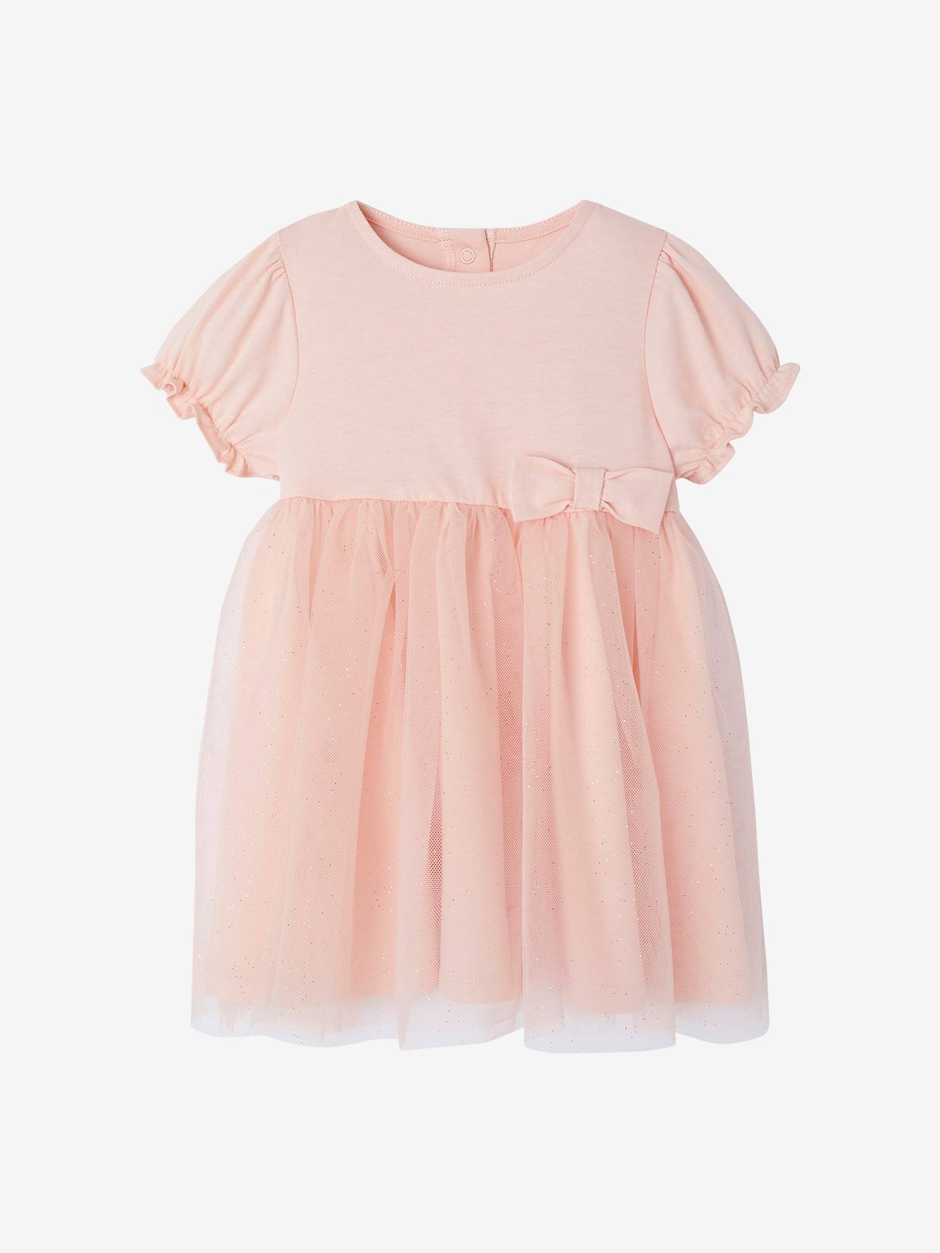 Robe cérémonie bébé tulle glitter rose pâle