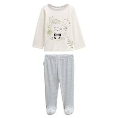 -Pyjama bébé 2 pièces - Tropic Moon - Ecru/Gris - Ouverture complète au dos - Pieds antidérapants - 12 mois