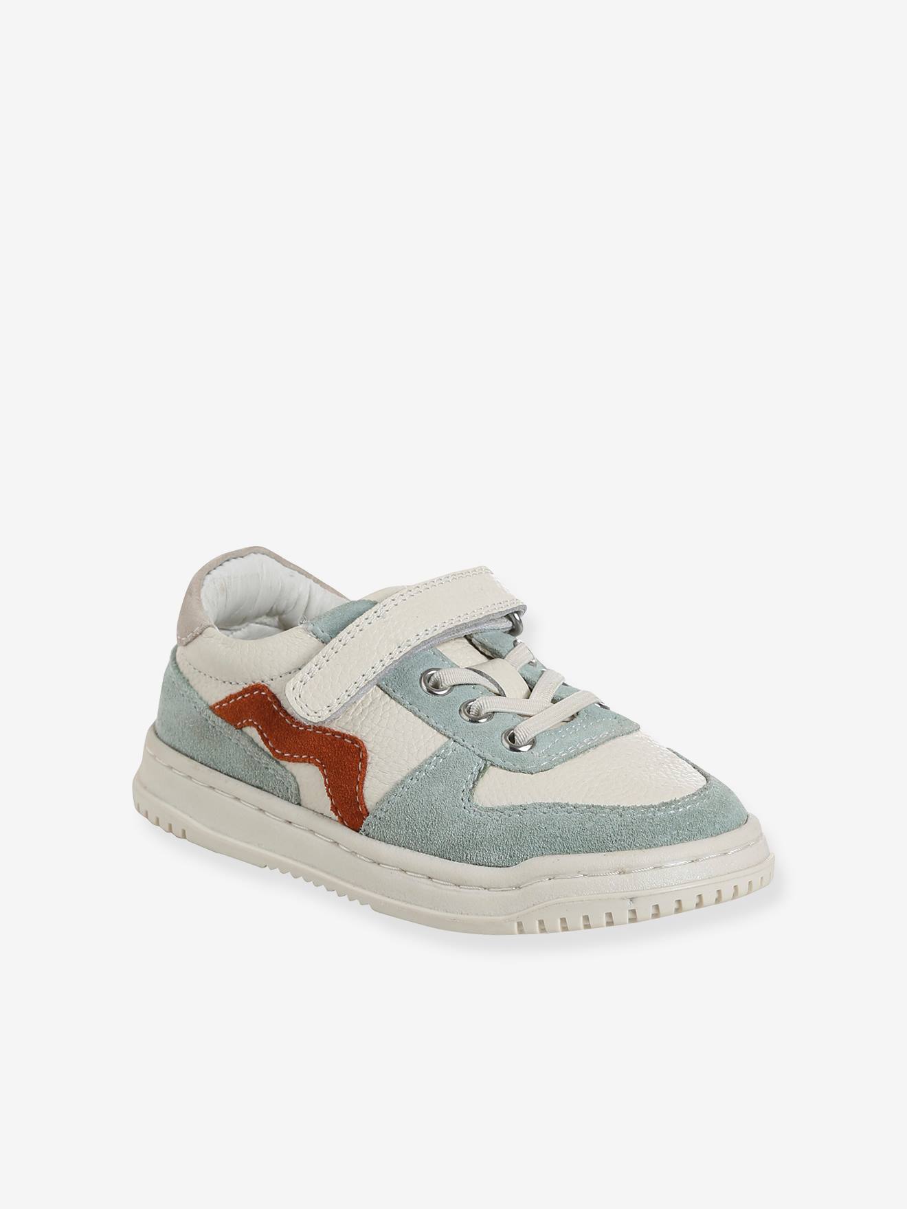 Basket enfant garçon cuir à scratchs et lacets élastiqués lot vert