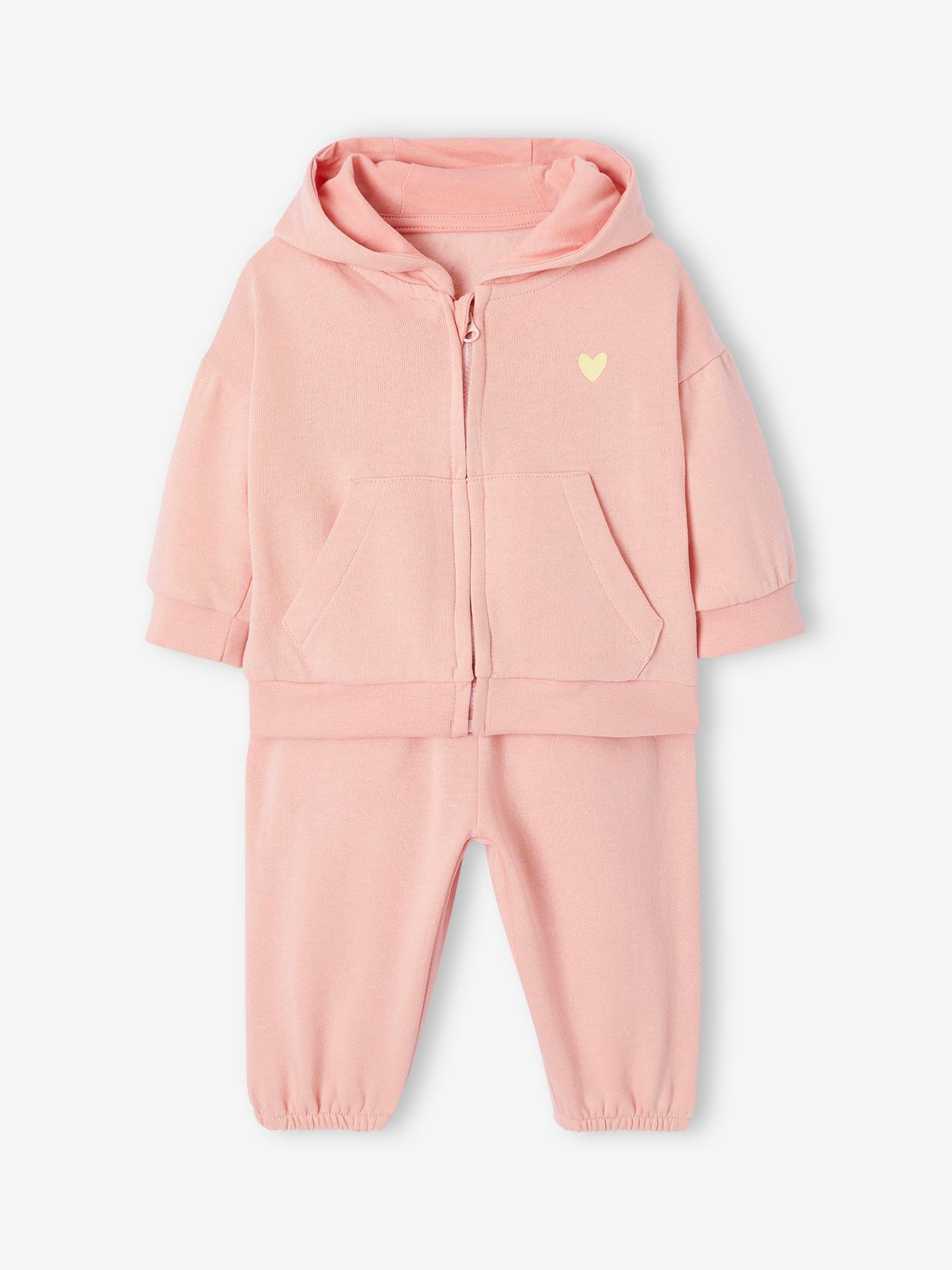 Ensemble sport sweat à capuche zippé + jogging bébé rose pâle