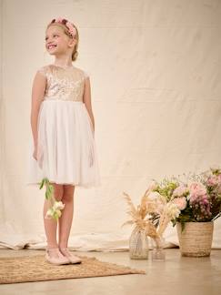 -Robe cérémonie en sequins et tulle pailleté fille