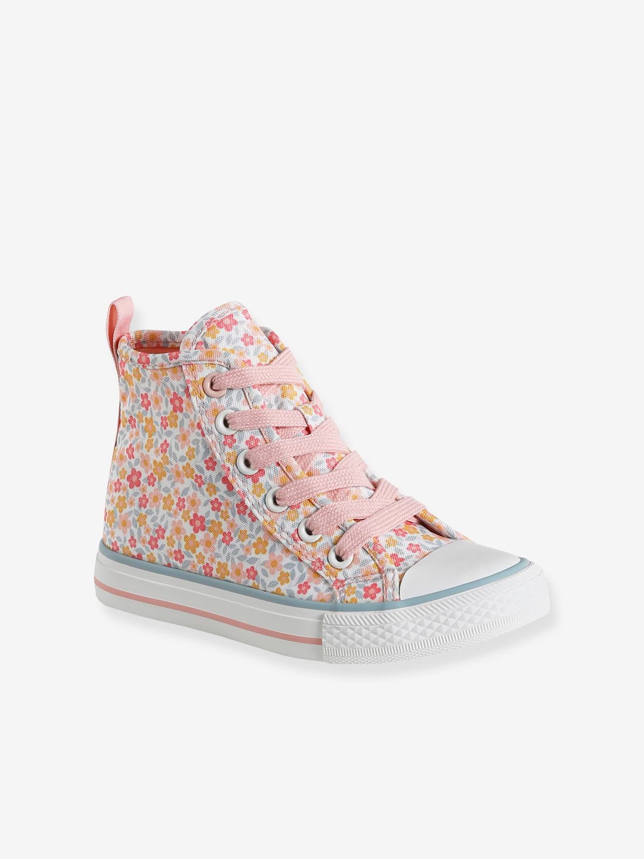 Baskets montantes fille en toile fantaisie blanc imprimé