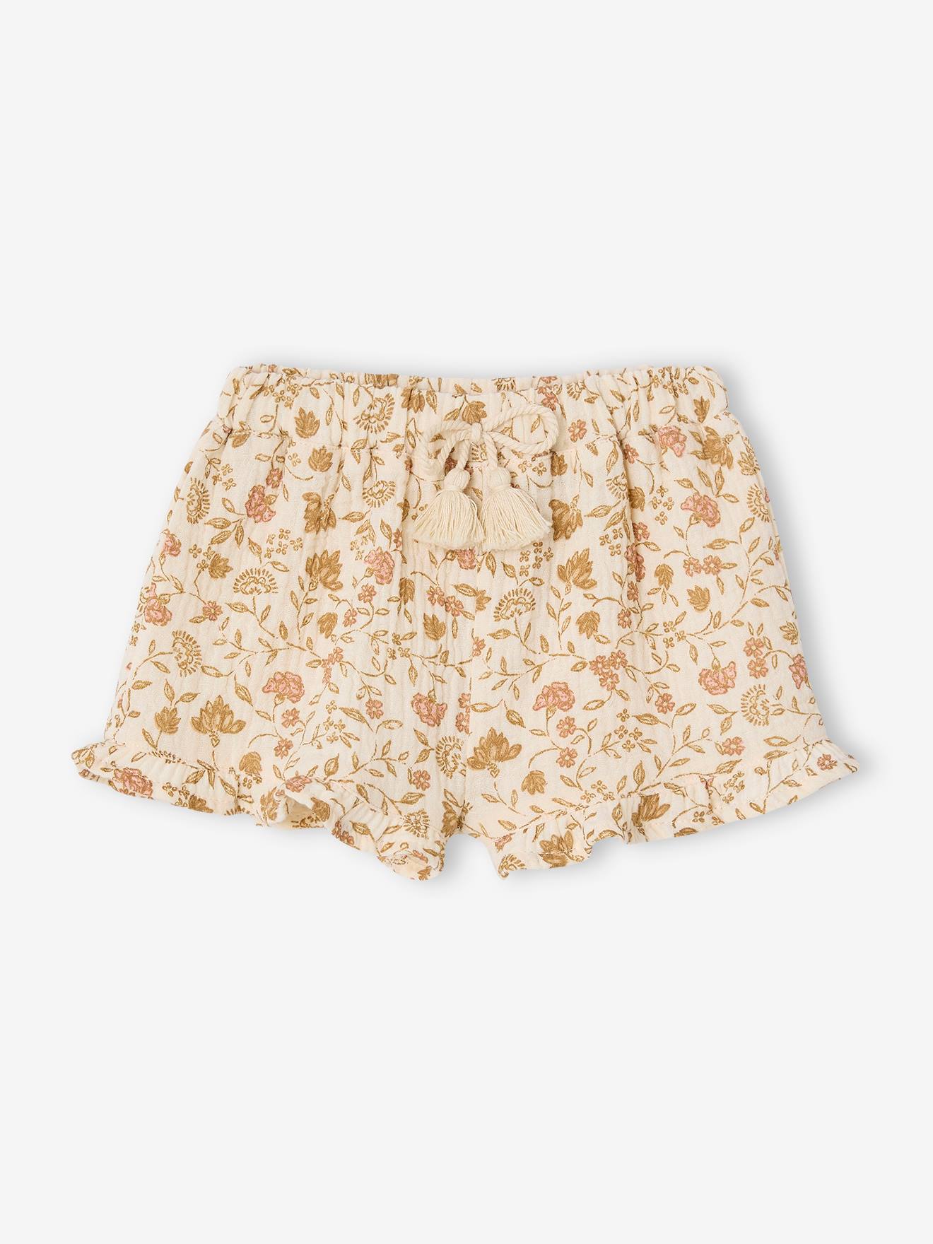 Short imprimé en gaze de coton bébé écru