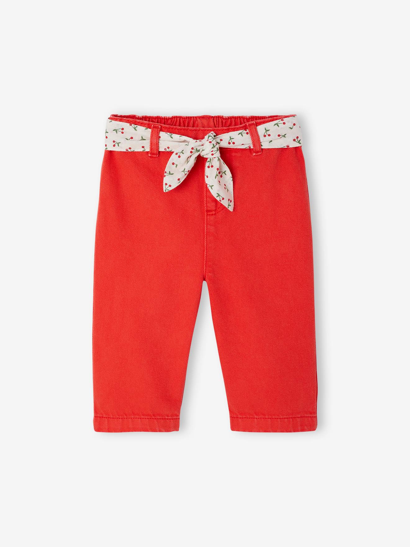 Pantalon large bébé avec ceinture à nouer rouge