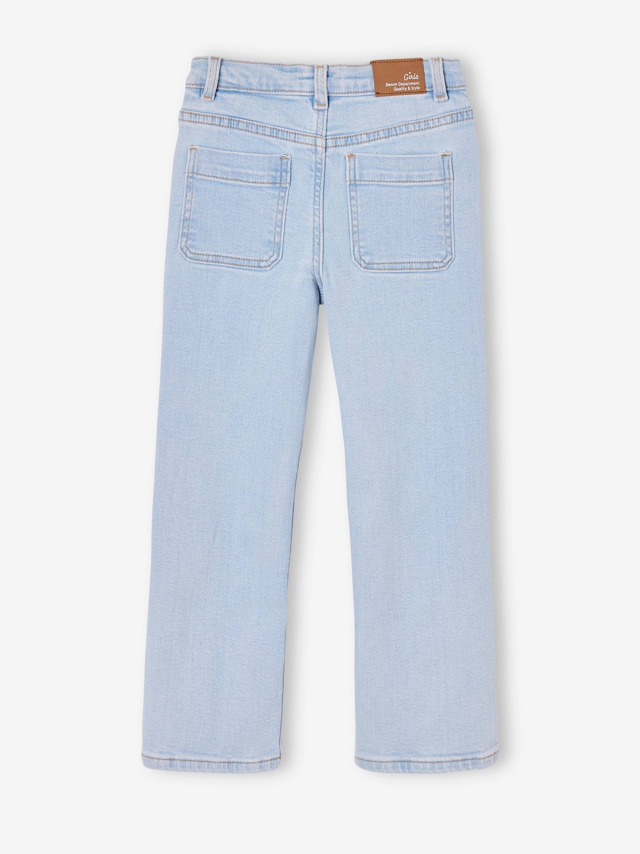 Pantalon Denim Jeans Fille Casual Baggy Pantalon en Denim évasés à Jambes Larges Pantalons Fille avec Motif Élastique à Taille Haute Pant Bru Pantalons De Sport avec Poches