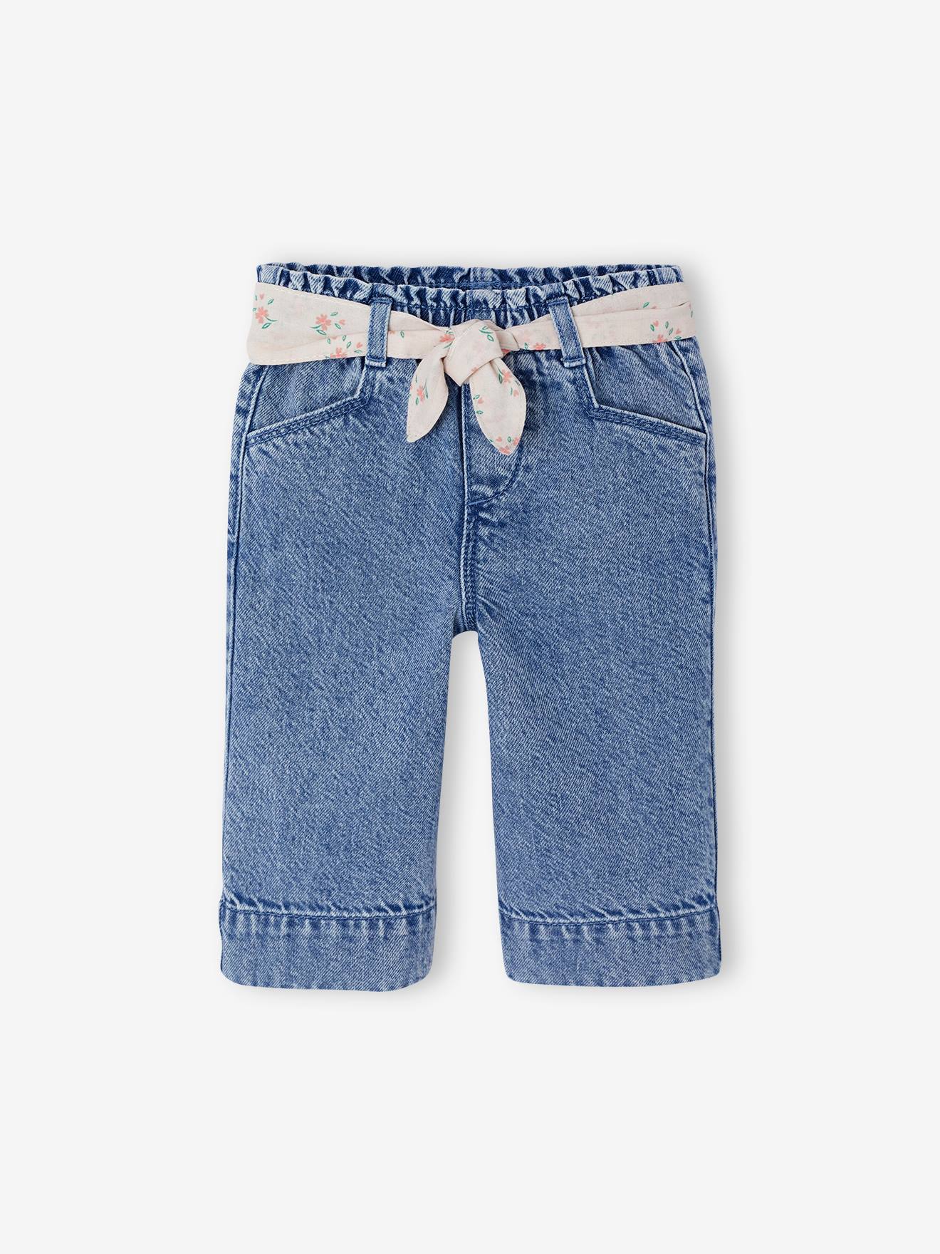 Pantalon large bébé fille denim léger ceinture imprimée double stone (Vertbaudet) - Image 3
