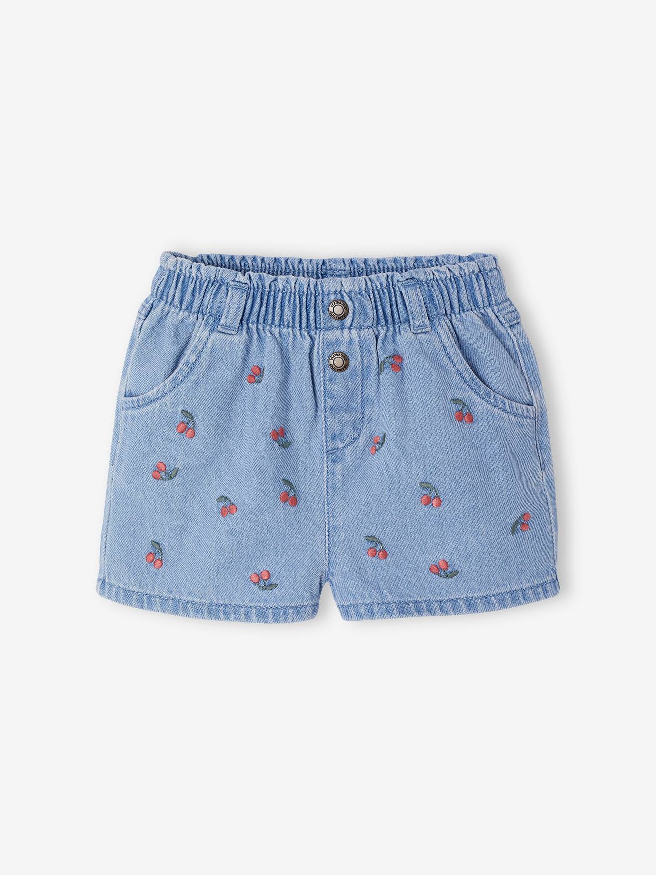 Short bébé en denim brodé double stone