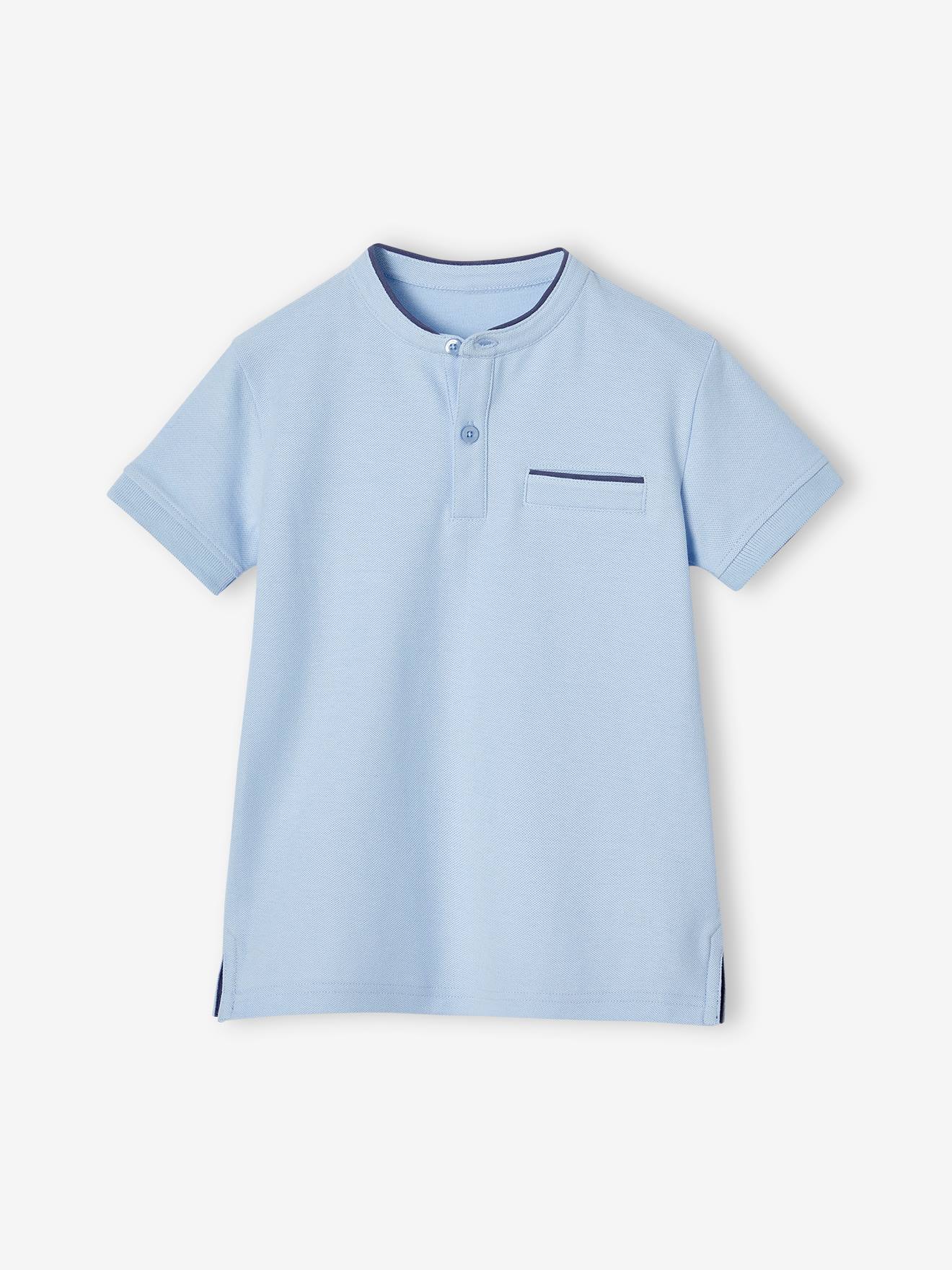 Polo garçon col Mao bleu ciel
