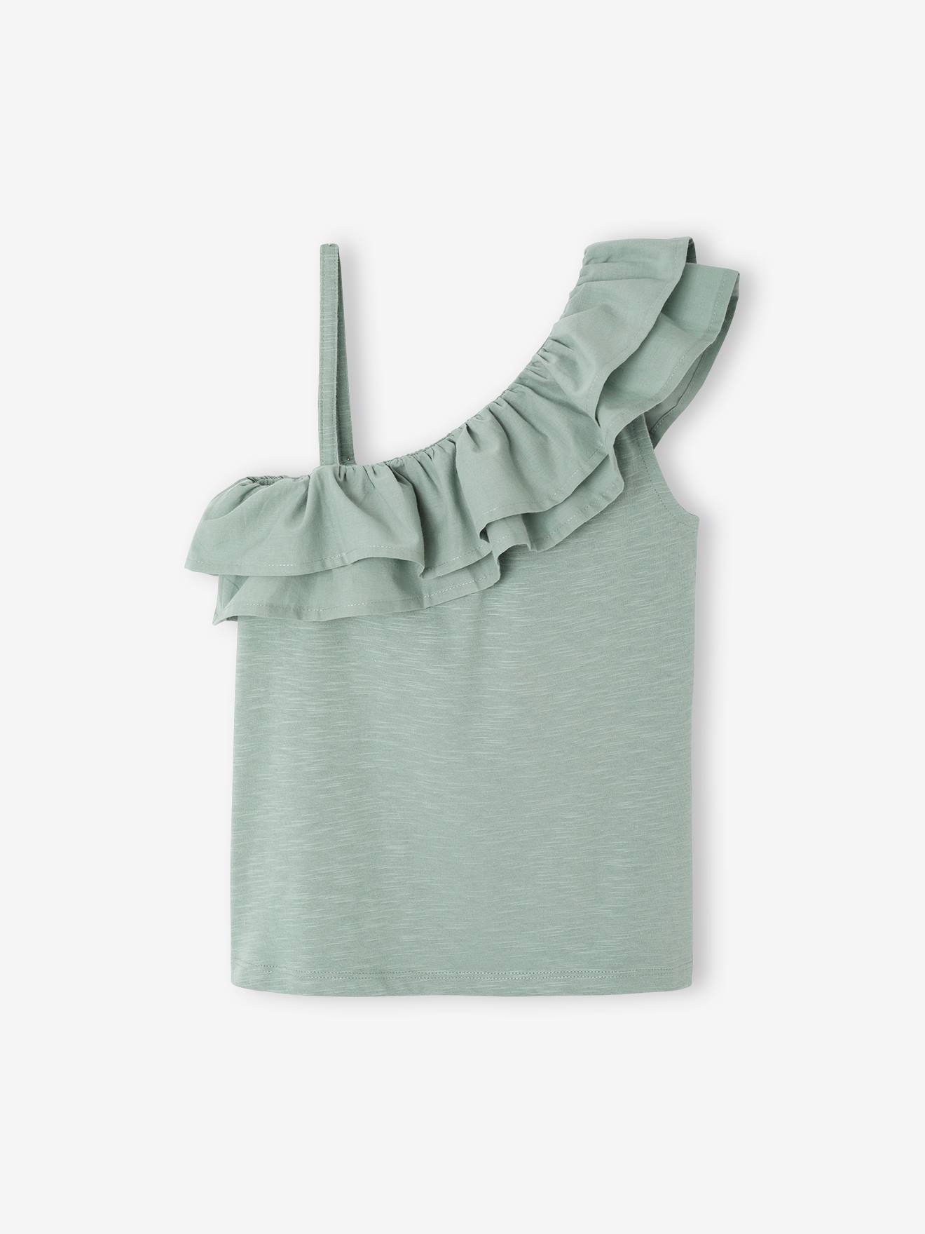 T-shirt à volant asymétrique fille vert sauge
