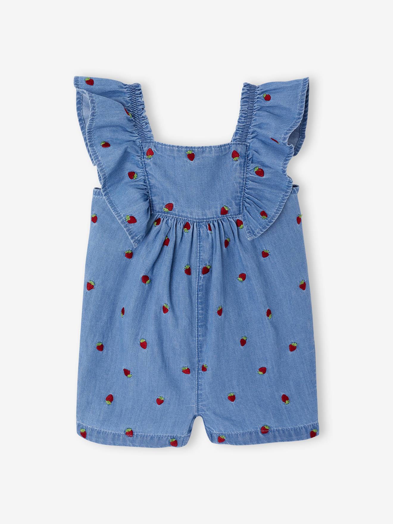 Combishort en denim léger bébé double stone