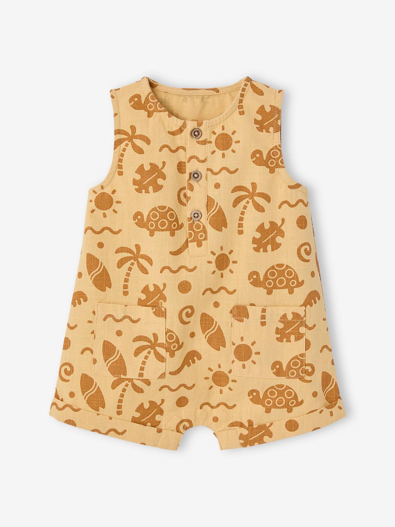 Combishort motifs beach effet lin bébé ocre