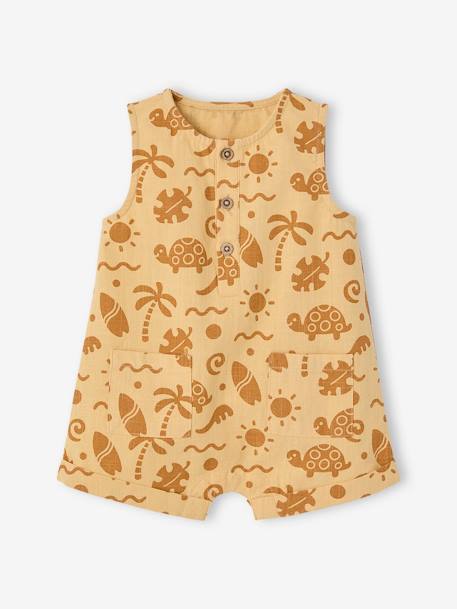 Bébé-Salopette, combinaison-Combishort motifs" beach" effet lin bébé