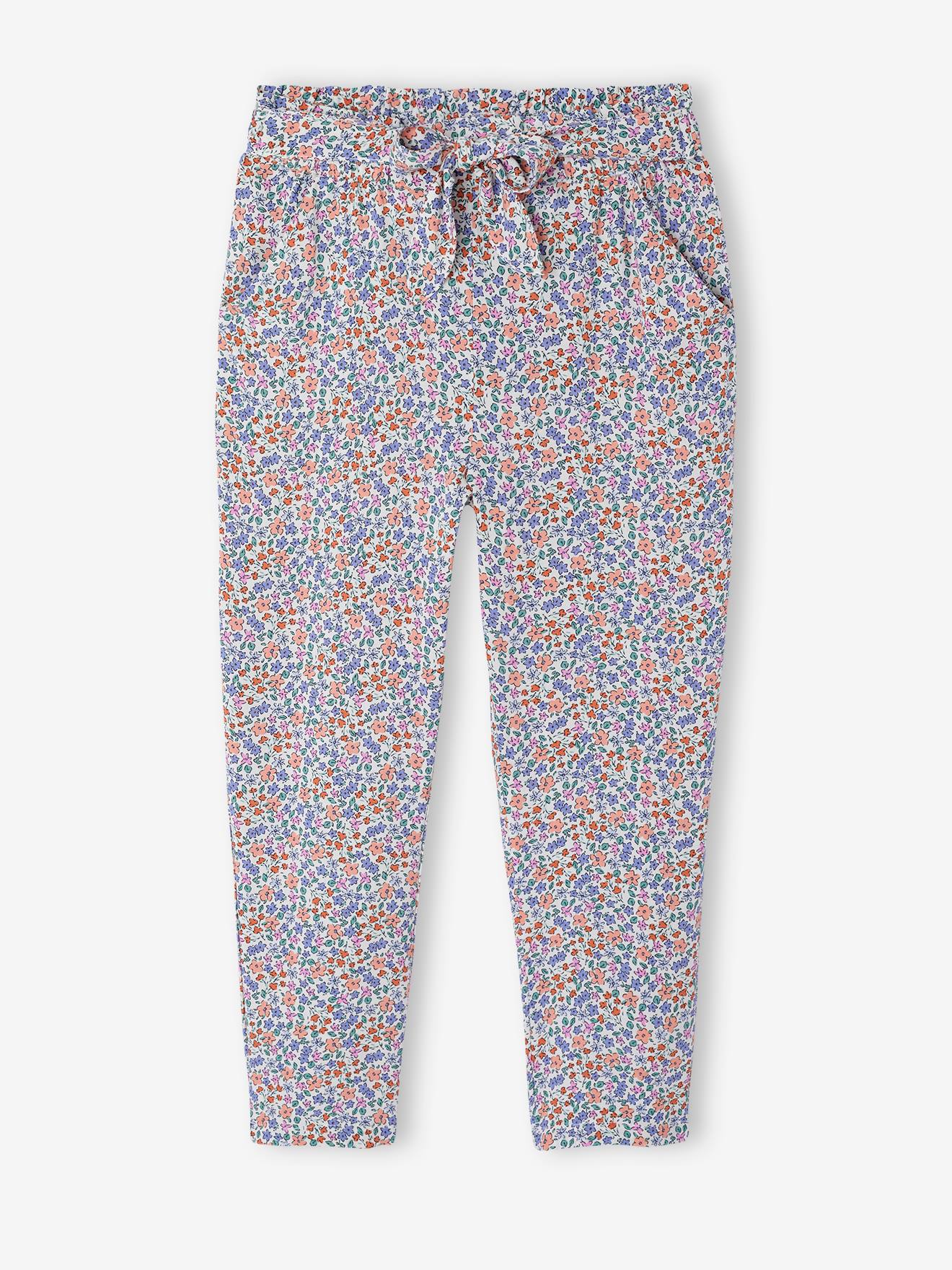 Pantalon fluide imprimé fleurs fille vanille