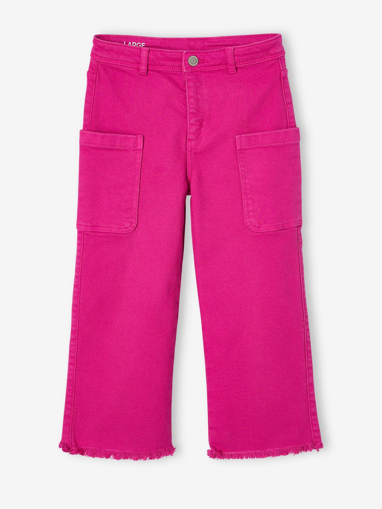 Pantalon cargo large fille fuchsia