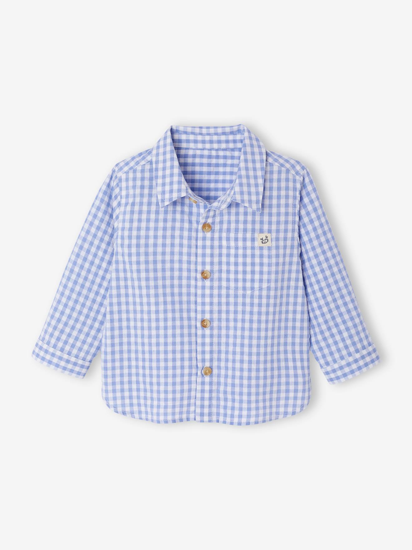 Chemise seersucker à carreaux bébé carreaux bleu