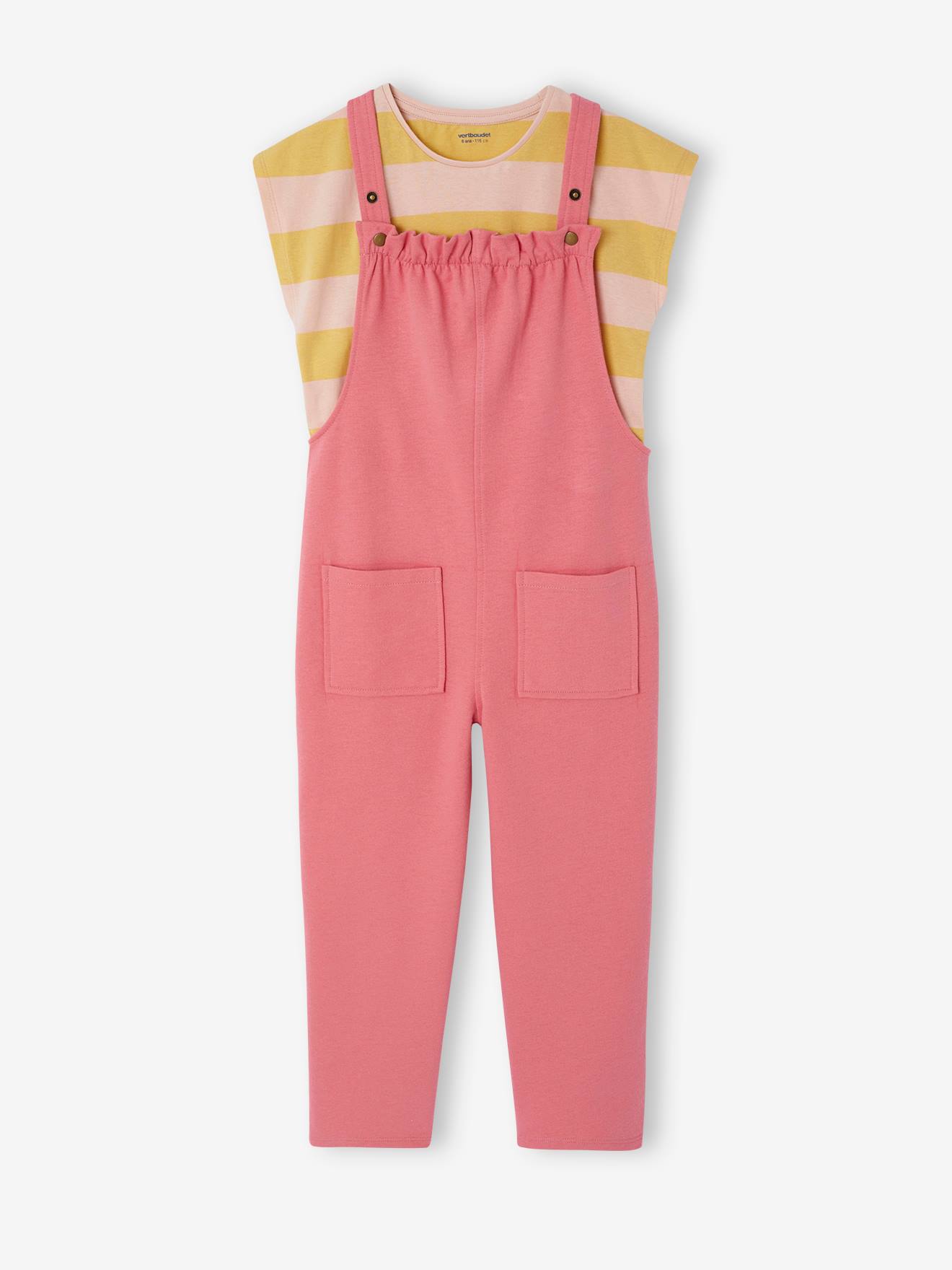 Ensemble t-shirt et salopette fille rose