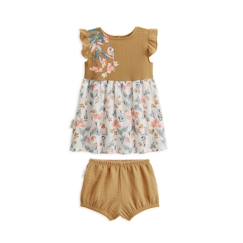 -Robe bébé + bloomer en gaze de coton Flamingo