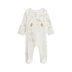 -Pyjama bébé - Emilie - Velours - Ecru - Ouverture pont - Petites oreilles adorables