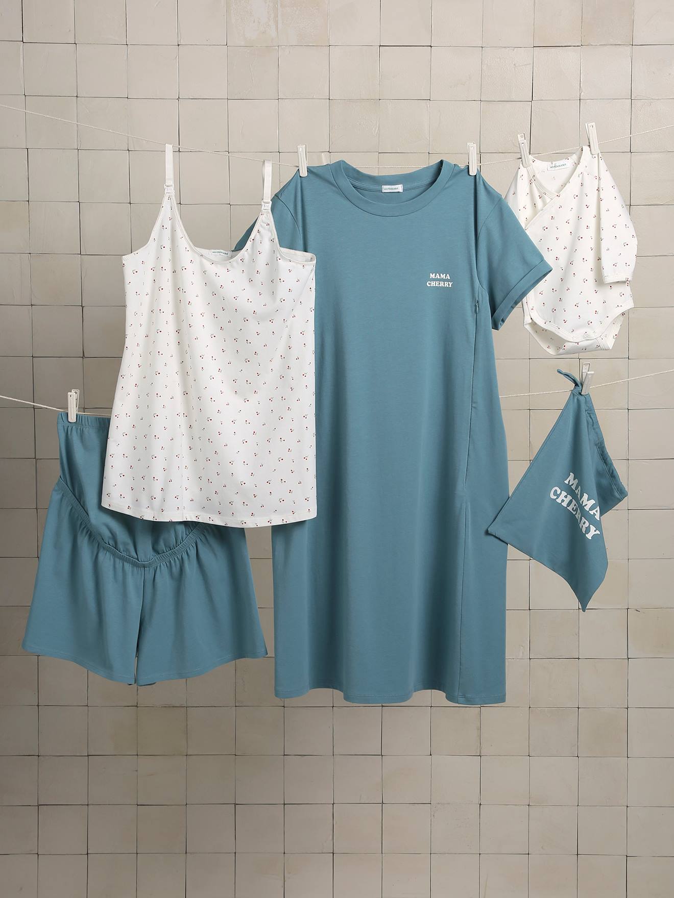 Kit valise maternité maman/bébé grossesse et allaitement vert émeraude